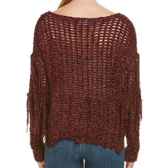 New Burgundy Western Fringe Sweater - Picture 4 of 6